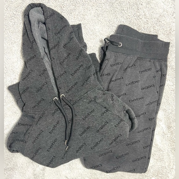 Bebe Sport Grey Black All Over Logo Hoodie & Sweat Pants - Picture 4 of 10